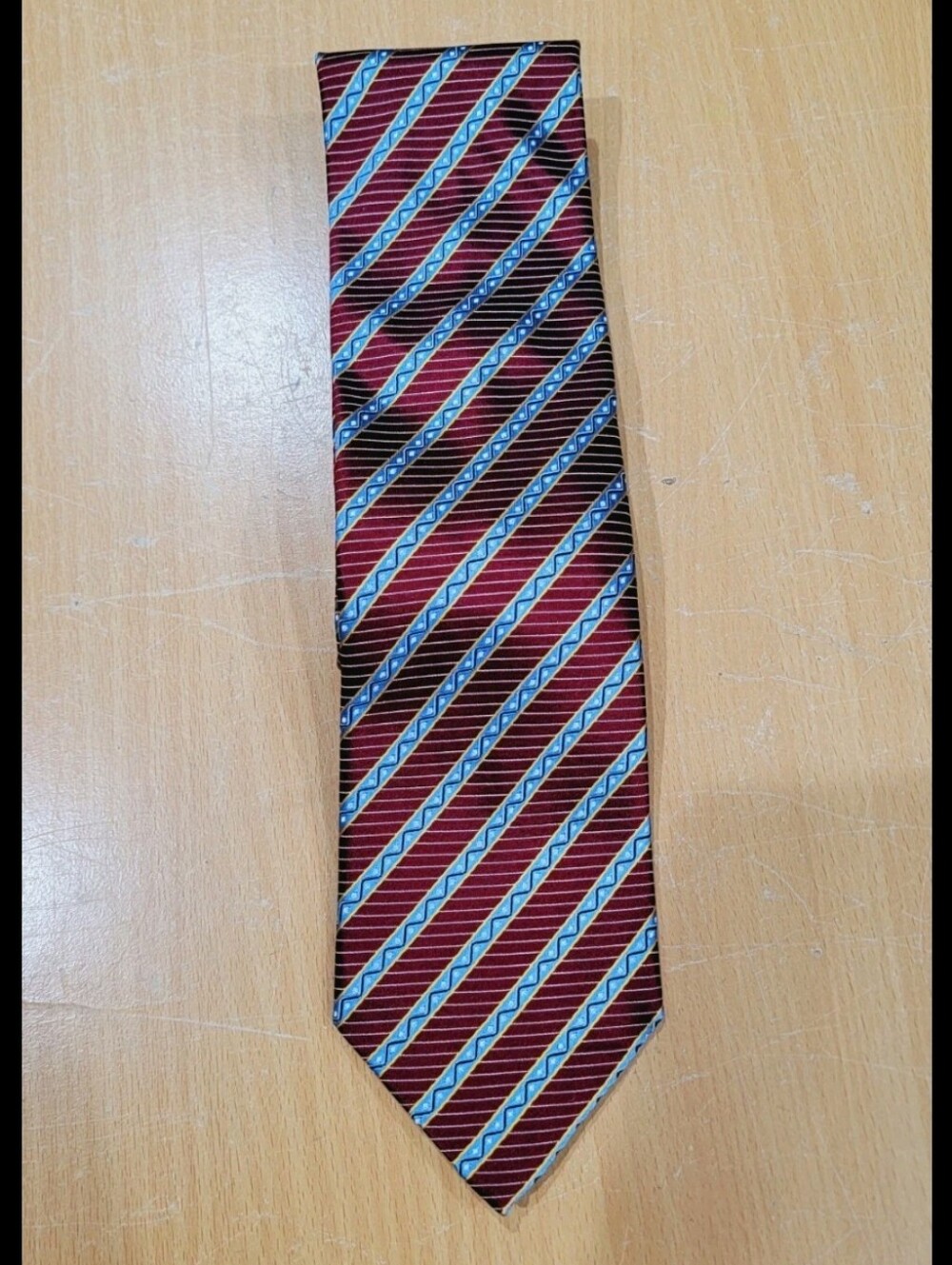Ermenegildo Zegna 100% Silk Tie Burgundy Blue Geometric Striped Made in Italy